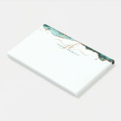 Turquoise Agate Geode Gold Glitzer Script Monogram Post-it Klebezettel (angewinkelt)
