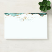 Turquoise Agate Geode Gold Glitzer Script Monogram Post-it Klebezettel (Büro)