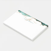 Turquoise Agate Geode Gold Glitzer Script Monogram Post-it Klebezettel (angewinkelt)