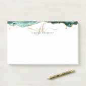 Turquoise Agate Geode Gold Glitzer Script Monogram Post-it Klebezettel (Auf Schreibtisch)