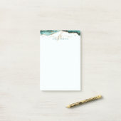 Turquoise Agate Geode Gold Glitzer Script Monogram Post-it Klebezettel (Auf Schreibtisch)