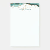 Turquoise Agate Geode Gold Glitzer Script Monogram Post-it Klebezettel (Vorderseite)