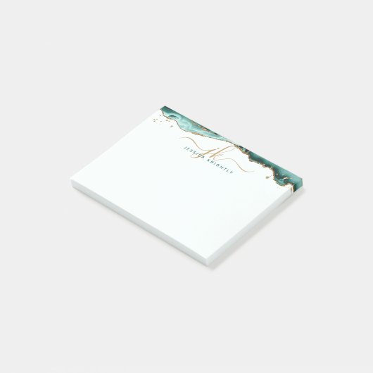 Turquoise Agate Geode Gold Glitzer Script Monogram Post-it Klebezettel (angewinkelt)