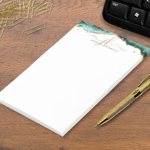 Turquoise Agate Geode Gold Glitzer Script Monogram Post-it Klebezettel