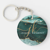 Turquoise Agate Geode Gold Glitzer Script Monogram Schlüsselanhänger (Vorderseite)