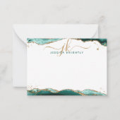 Turquoise Agate Geode Script Monogram Gold Glitzer Mitteilungskarte (Vorderseite)