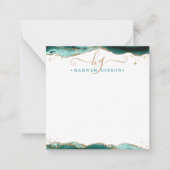 Turquoise Agate Geode Script Monogram Gold Glitzer Mitteilungskarte (Vorderseite)