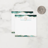 Turquoise Agate Geode Script Monogram Gold Glitzer Mitteilungskarte (Vorderseite/Rückseite Beispiel)