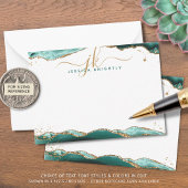 Turquoise Agate Geode Script Monogram Gold Glitzer Mitteilungskarte