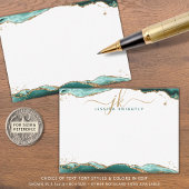 Turquoise Agate Geode Script Monogram Gold Glitzer Mitteilungskarte
