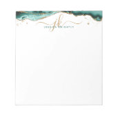 Turquoise Agate Geode Script Monogram Gold Glitzer Notizblock (Vorderseite)