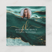 Turquoise Agate Gold Glitzer Script Foto QR Quadratische Visitenkarte (Vorderseite)