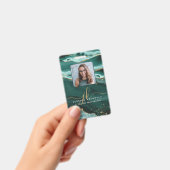 Turquoise Agate Gold Glitzer Script Monogram Foto Ausweis (Handheld)