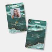 Turquoise Agate Gold Glitzer Script Monogram Foto Ausweis (Vorder- & Rückseite)