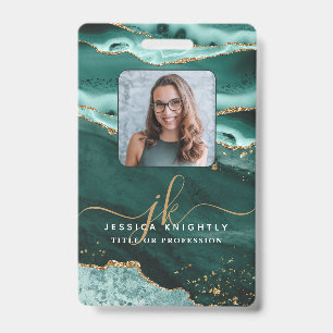 Turquoise Agate Gold Glitzer Script Monogram Foto Ausweis