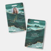 Turquoise Agate Gold Glitzer Script Monogram Foto Ausweis (Vorder- & Rückseite)