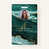Turquoise Agate Gold Glitzer Script Monogram Foto Ausweis (Vorderseite)