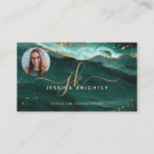 Turquoise Agate Gold Glitzer Script Monogram Foto Visitenkarte (Vorderseite)