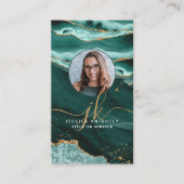 Turquoise Agate Gold Glitzer Script Monogram Foto Visitenkarte (Vorderseite)