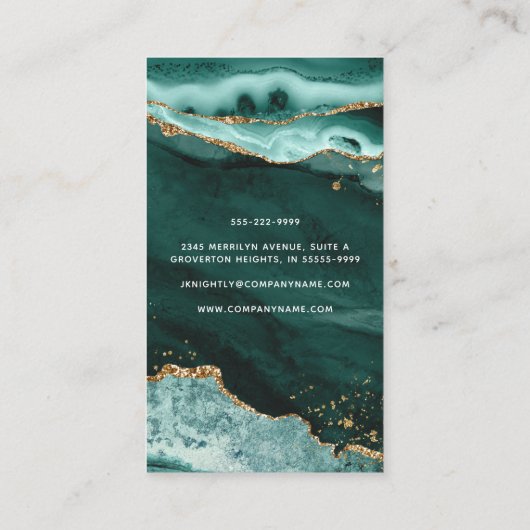 Turquoise Agate Gold Glitzer Script Monogram Foto Visitenkarte (Rückseite)