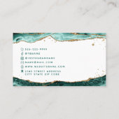 Turquoise Agate Script Monogram Gold Glitzer Visitenkarte (Rückseite)