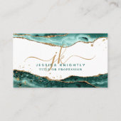 Turquoise Agate Script Monogram Gold Glitzer Visitenkarte (Vorderseite)