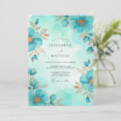 Turquoise Airy Botanical Wedding Einladung (Stehend Vorderseite)