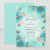 Turquoise Airy Botanical Wedding Einladung (Vorne/Hinten)