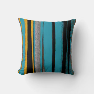 Turquoise And Black - Abstract Art Stripes Kissen