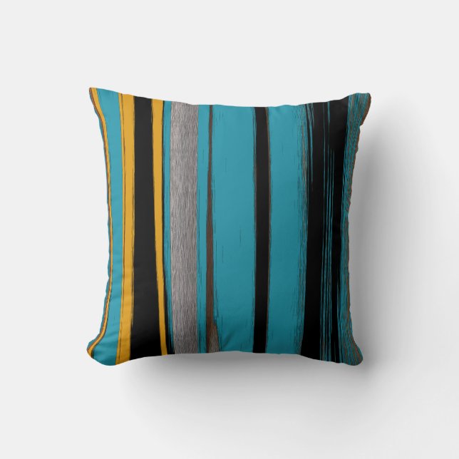 Turquoise And Black - Abstract Art Stripes Kissen (Vorderseite)