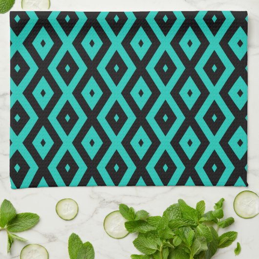 Turquoise and black diamond pattern geschirrtuch (Gefaltet)