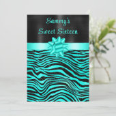 Turquoise and Black Zebra Stripes Sweet Sixteen Einladung (Stehend Vorderseite)