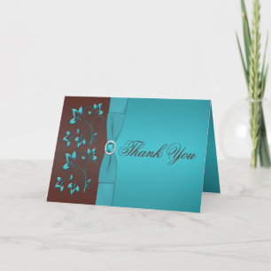 Turquoise and Brown Floral Jewelled Thank You Card Dankeskarte