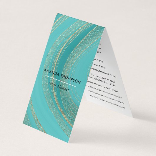 Turquoise and Gold Agate Business Card Visitenkarten (Vorderseite)