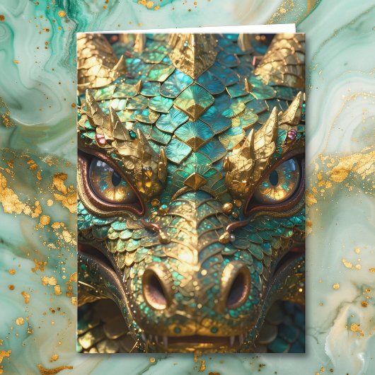 Turquoise and Gold Dragon Birthday Karte
