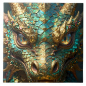 Turquoise and Gold Dragon Face Fliese (Vorderseite)