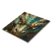 Turquoise and Gold Dragon Face Fliese (Seite)