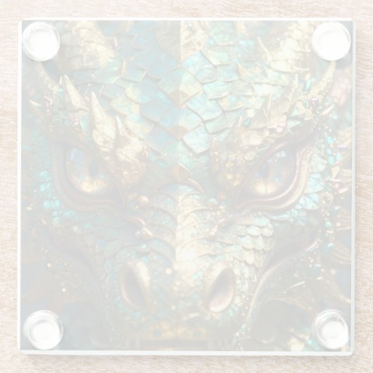 Turquoise and Gold Dragon Face Glasuntersetzer (Rückseite)