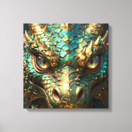 Turquoise and Gold Dragon Face Leinwanddruck