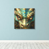 Turquoise and Gold Dragon Face Leinwanddruck (Insitu (Holzboden))
