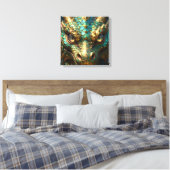Turquoise and Gold Dragon Face Leinwanddruck (Insitu (Schlafzimmer))