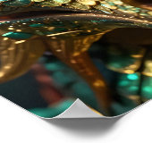 Turquoise and Gold Dragon Face Poster (Ecke)