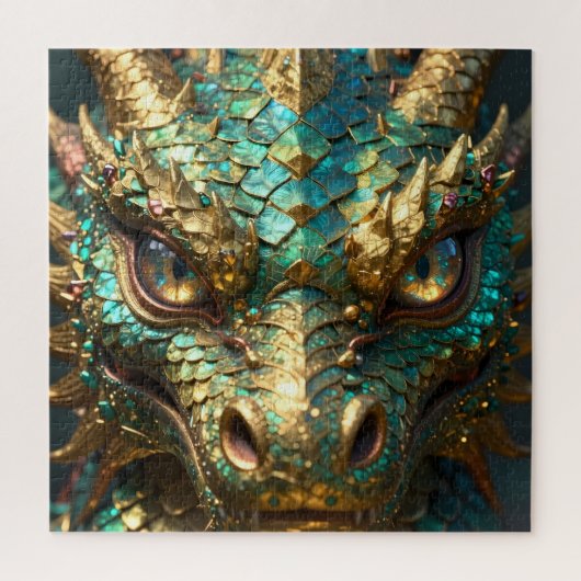 Turquoise and Gold Dragon Face Puzzle (Vertikal)