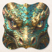 Turquoise and Gold Dragon Face Untersetzer (Vorderseite)