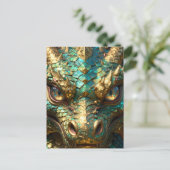Turquoise and Gold Dragon | Keeping in Touch Postkarte (Stehend Vorderseite)