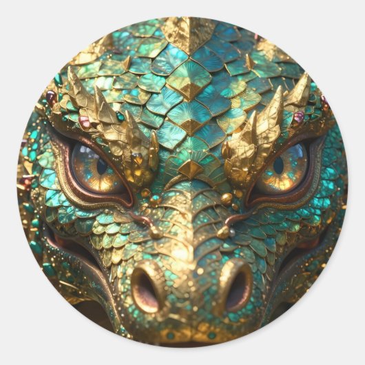 Turquoise and Gold Dragon  Runder Aufkleber (Vorderseite)