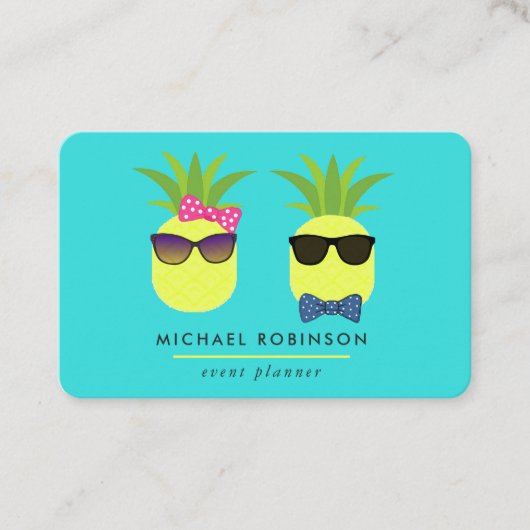 Turquoise and Lemon fun pineapers Event Planner B Visitenkarte (Vorderseite)