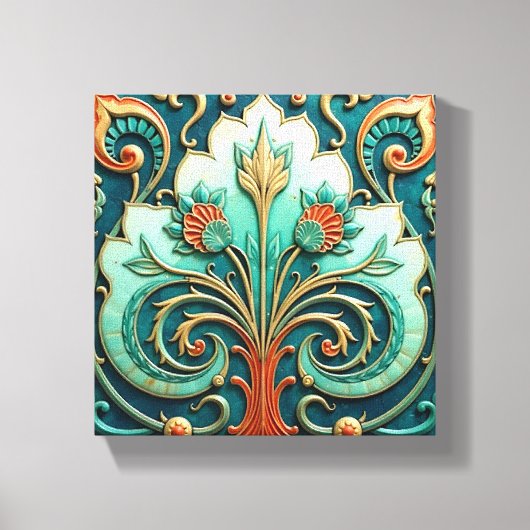 Turquoise and Orange Floral Ornament Leinwanddruck (Vorderseite)