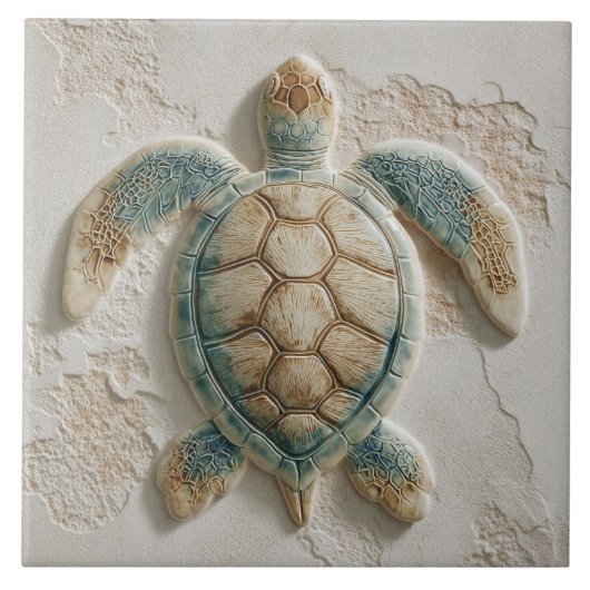 Turquoise and Sand Coastal Sea Turtle Fliese (Vorderseite)