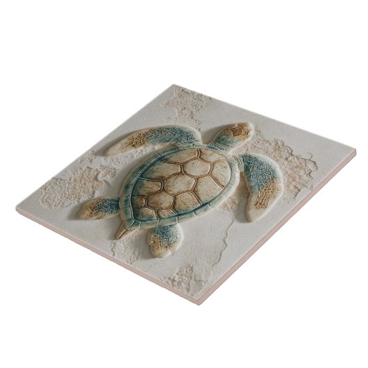 Turquoise and Sand Coastal Sea Turtle Fliese (Seite)